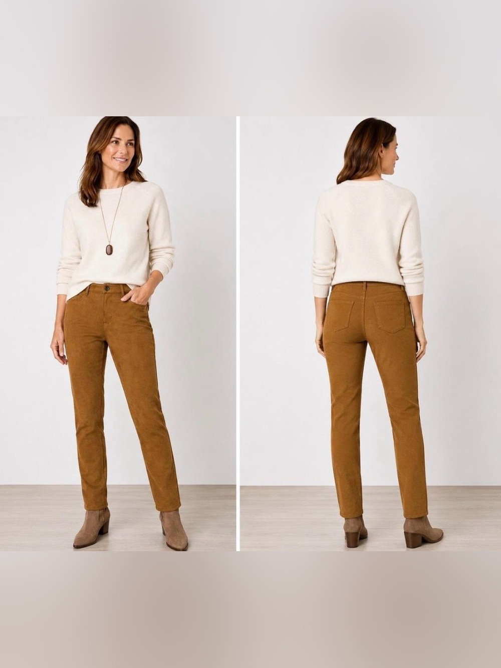 NEW J. Jill Faux Suede Straight Leg Pants Women 12 P Tan Brown Western Boho